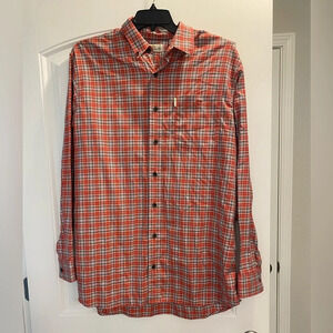 Bob Timberlake Men’s Long Sleeve Button Down Shirt. XLT Orange & White plaid